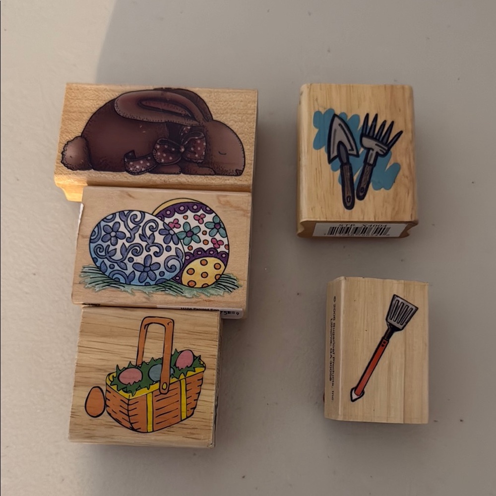 Wooden Stamps with Easter and Gardening Designs